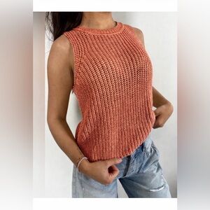 GENTLE FAWN | Andrea knit top Deep Peach Cotton Textured Knit Sleeveless - small